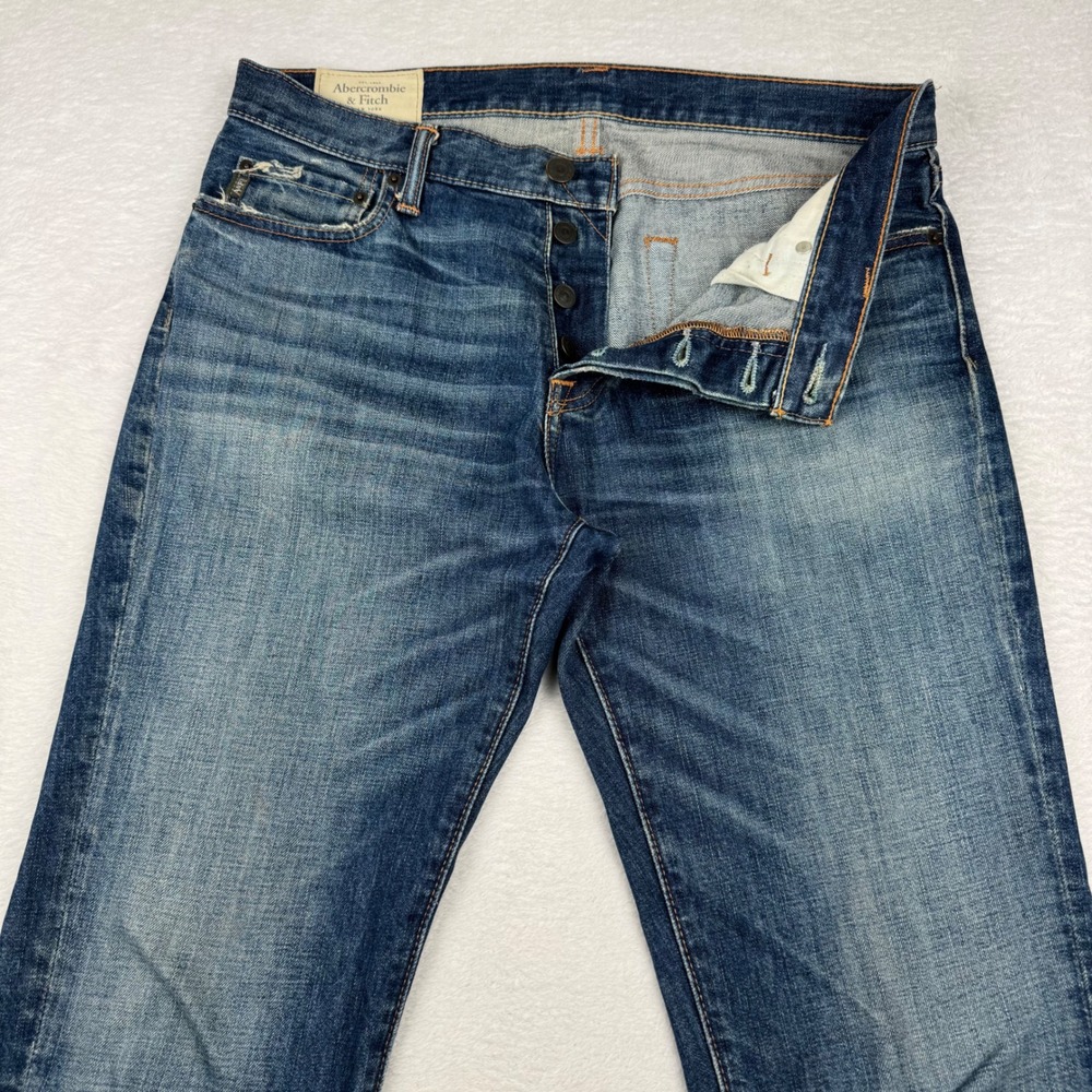 Abercrombie & Fitch Slim Straight Jeans Mens 33x32 Blue Distressed 1E5322-AM300